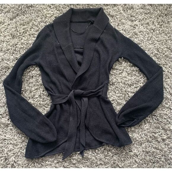 07 LULULEMON GRAY DANCE PULSE CASHMERE BLEND tie wrap CARDIGAN SWEATER small - Picture 3 of 4